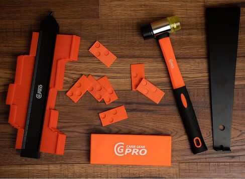 طقم تركيب أرضيات الفينيل | أدوات الأرضيات الخشبية المكونة من 43 قطعة مع 40 فاصلًا وقضيب سحب عالي التحمل وكتلة التنصت | مطرقة مقبض من الألياف الزجاجية المطورة، قبضة ناعمة غير قابلة للانزلاق in Kuwait