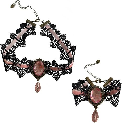 Retro Handmade Choker Necklace for Women Gothic Black Lace Necklace for Halloween Punk Costume Party Royal Court Vampire Choker in Saudi Arabia