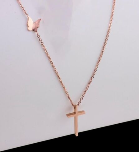 Layered Paperclip Choker Cross Pendant Butterfly Necklaces Gifts for Women Girls in Saudi Arabia