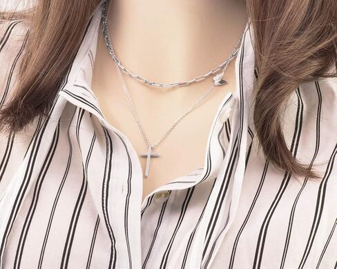 Layered Paperclip Choker Cross Pendant Butterfly Necklaces Gifts for Women Girls in Saudi Arabia
