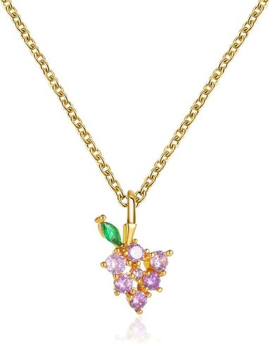 Crystal Fruit Necklace for Women Girls Cute Colourful 14K Gold Plated Lifelike Apple Strawberry Cherry Peach Grape CZ Tropical Fruit Charm Pendant Fruit Basket Choker Jewelry Gifts in Saudi Arabia