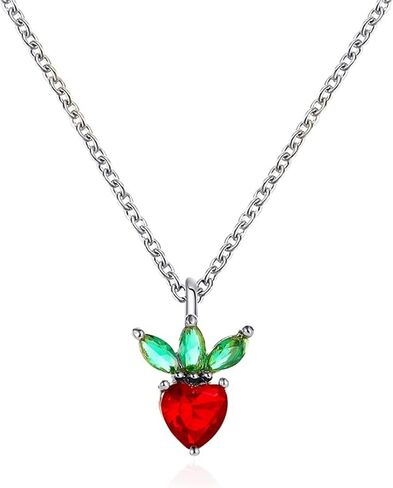 Crystal Fruit Necklace for Women Girls Cute Colourful 14K Gold Plated Lifelike Apple Strawberry Cherry Peach Grape CZ Tropical Fruit Charm Pendant Fruit Basket Choker Jewelry Gifts in Saudi Arabia