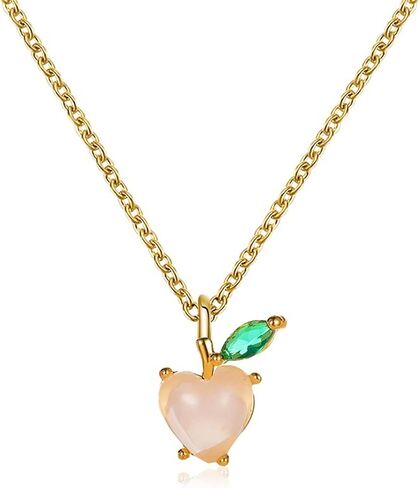 Crystal Fruit Necklace for Women Girls Cute Colourful 14K Gold Plated Lifelike Apple Strawberry Cherry Peach Grape CZ Tropical Fruit Charm Pendant Fruit Basket Choker Jewelry Gifts in Saudi Arabia