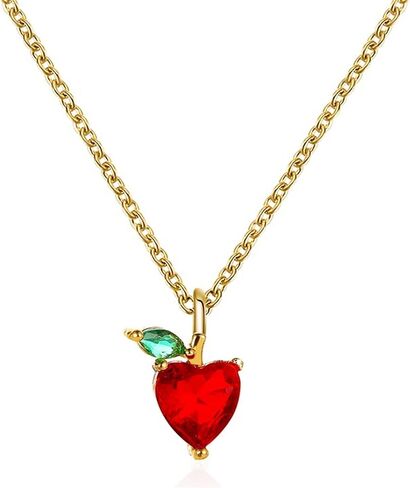 Crystal Fruit Necklace for Women Girls Cute Colourful 14K Gold Plated Lifelike Apple Strawberry Cherry Peach Grape CZ Tropical Fruit Charm Pendant Fruit Basket Choker Jewelry Gifts in Saudi Arabia