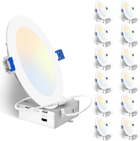 6 بوصات 5CCT رفيعة للغاية وقابلة للتعتيم LED مع صندوق توصيل، 2700K/3000K/3500K/4000K/5000K قابلة للتحديد، 12W Eqv 120W، سطوع 1200LM، مدرج في قائمة ETL&FCC in Kuwait