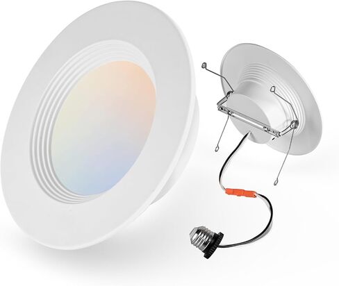 12 Pack 4 Inch LED Retrofit Recessed Lighting, 5CCT 4 Inch Can Lights Selectable 2700K-6000K Dimmable, 9W 630LM Recessed DownLights with Metal Smooth Trim- ETL and Energy Star Certified in Saudi Arabia