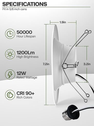 12 حزمة 4 بوصة LED تحديثية للإضاءة، 5CCT 4 بوصة يمكن أن تضيء 2700K-6000K قابلة للتعتيم، 9W 630LM مصابيح سفلية مجوفة مع زخرفة معدنية ناعمة - ETL وEnergy Star معتمدة in Saudi Arabia