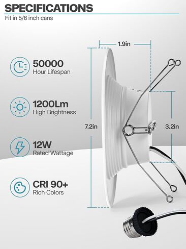 12 Pack 4 Inch LED Retrofit Recessed Lighting, 5CCT 4 Inch Can Lights Selectable 2700K-6000K Dimmable, 9W 630LM Recessed DownLights with Metal Smooth Trim- ETL and Energy Star Certified in Saudi Arabia