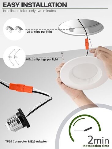 12 حزمة 4 بوصة LED تحديثية للإضاءة، 5CCT 4 بوصة يمكن أن تضيء 2700K-6000K قابلة للتعتيم، 9W 630LM مصابيح سفلية مجوفة مع زخرفة معدنية ناعمة - ETL وEnergy Star معتمدة in Saudi Arabia