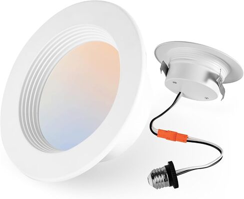 12 Pack 4 Inch LED Retrofit Recessed Lighting, 5CCT 4 Inch Can Lights Selectable 2700K-6000K Dimmable, 9W 630LM Recessed DownLights with Metal Smooth Trim- ETL and Energy Star Certified in Saudi Arabia