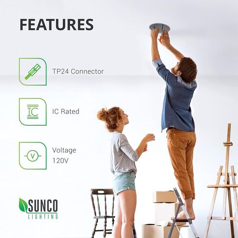 Sunco Lighting 12 حزمة 6 بوصة يمكن لغطاء الإضاءة المجوف أن يضيء البناء الجديد لسقف محكم الهواء 120-277 فولت، سلك صلب، موصل TP24، سهل التركيب، تصنيف IC، متوافق مع UL Title 24 in Saudi Arabia