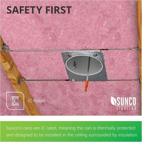 Sunco Lighting 12 حزمة 6 بوصة يمكن لغطاء الإضاءة المجوف أن يضيء البناء الجديد لسقف محكم الهواء 120-277 فولت، سلك صلب، موصل TP24، سهل التركيب، تصنيف IC، متوافق مع UL Title 24 in Saudi Arabia