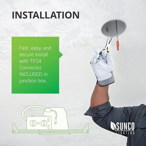 Sunco Lighting 12 حزمة 6 بوصة يمكن لغطاء الإضاءة المجوف أن يضيء البناء الجديد لسقف محكم الهواء 120-277 فولت، سلك صلب، موصل TP24، سهل التركيب، تصنيف IC، متوافق مع UL Title 24 in Saudi Arabia