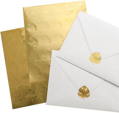 Whaline 500Pcs Gold Foil Monstera Stickers Self-Adhesive Monstera Leaves Seal Stickers Tropical Plant Leaf Label Decals for Greeting Invitation Cards Envelope Sealing Birthday Gift Wrapping Supplies in Kuwait