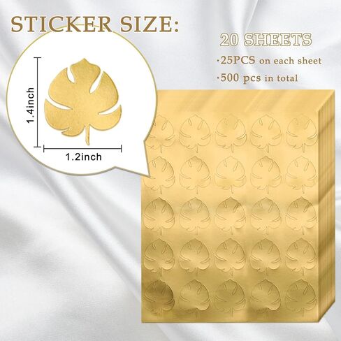 Whaline 500Pcs Gold Foil Monstera Stickers Self-Adhesive Monstera Leaves Seal Stickers Tropical Plant Leaf Label Decals for Greeting Invitation Cards Envelope Sealing Birthday Gift Wrapping Supplies in Kuwait