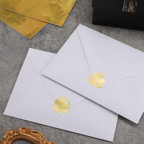Whaline 500Pcs Gold Foil Monstera Stickers Self-Adhesive Monstera Leaves Seal Stickers Tropical Plant Leaf Label Decals for Greeting Invitation Cards Envelope Sealing Birthday Gift Wrapping Supplies in Kuwait