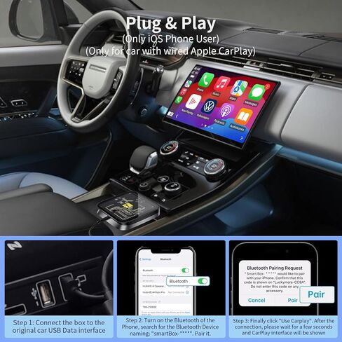 2024 ترقية محول CarPlay اللاسلكي للسيارة CarPlay السلكية، التوصيل والتشغيل CarPlay ai Box لنظام iOS 10+، الحفاظ على التحكم الأصلي، الصندوق السحري يدعم الملاحة والمكالمات الهاتفية لمساعد Siri in Kuwait