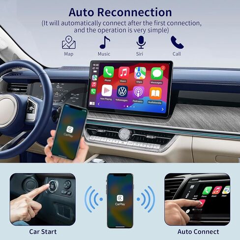 2024 ترقية محول CarPlay اللاسلكي للسيارة CarPlay السلكية، التوصيل والتشغيل CarPlay ai Box لنظام iOS 10+، الحفاظ على التحكم الأصلي، الصندوق السحري يدعم الملاحة والمكالمات الهاتفية لمساعد Siri in Kuwait