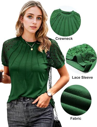Womens Fashion Tops Crewneck Sexy Patchwork Lace Short Sleeve Tee Shirts Casual Business Knitted Blouses in Saudi Arabia