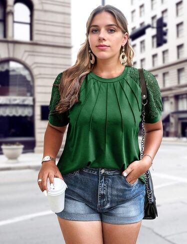 Womens Fashion Tops Crewneck Sexy Patchwork Lace Short Sleeve Tee Shirts Casual Business Knitted Blouses in Saudi Arabia