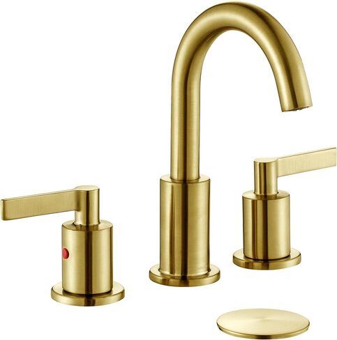 Brushed Gold 8 Inch Widespread Bathroom Sink Faucet for Sink 3 Hole with Pop-Up Drain, High Arc Modern Two Handle Bathroom Vanity Lavatory Faucet with Brass 360° Swivel Spout, TAF830C-PB in Saudi Arabia