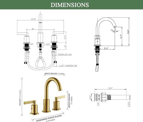 Brushed Gold 8 Inch Widespread Bathroom Sink Faucet for Sink 3 Hole with Pop-Up Drain, High Arc Modern Two Handle Bathroom Vanity Lavatory Faucet with Brass 360° Swivel Spout, TAF830C-PB in Saudi Arabia