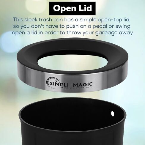 سلة مهملات Simpli-Magic مفتوحة من الأعلى سعة 60 لتر، سلة مهملات، سلة قمامة مستديرة مفتوحة من الأعلى للمطبخ، المكتب، النوم، التخلص من سلة النفايات والقمامة in Kuwait