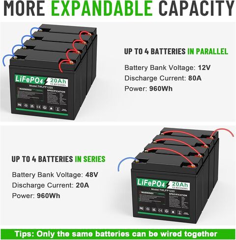 بطارية ARyee 12V 10Ah Deep Cycle LiFePO4، بطارية قابلة لإعادة الشحن لأكثر من 2000 دورة، بطارية ليثيوم مدمجة لا تحتاج إلى صيانة BMS للإضاءة في حالات الطوارئ، مكتشف الأسماك، النظام الشمسي، UPS والمزيد in Kuwait