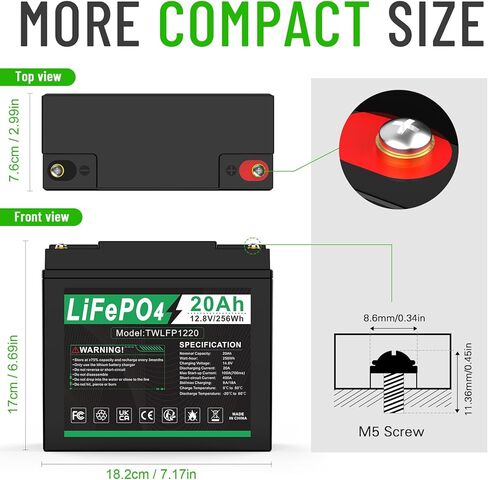 بطارية ARyee 12V 10Ah Deep Cycle LiFePO4، بطارية قابلة لإعادة الشحن لأكثر من 2000 دورة، بطارية ليثيوم مدمجة لا تحتاج إلى صيانة BMS للإضاءة في حالات الطوارئ، مكتشف الأسماك، النظام الشمسي، UPS والمزيد in Kuwait