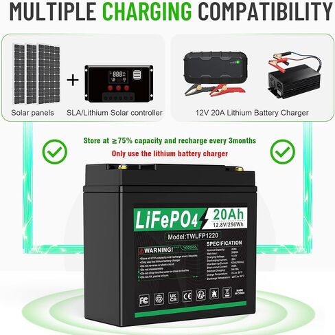 بطارية ARyee 12V 10Ah Deep Cycle LiFePO4، بطارية قابلة لإعادة الشحن لأكثر من 2000 دورة، بطارية ليثيوم مدمجة لا تحتاج إلى صيانة BMS للإضاءة في حالات الطوارئ، مكتشف الأسماك، النظام الشمسي، UPS والمزيد in Kuwait