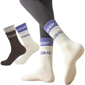 جوارب بيلاتس مقبلة 2 ردة للنساء مع قبضة غير قابلة للانزلاق ، جوارب ترهل اليوغا مع قبضة لمستشفى Barre Worling Hospital Long Scrunch in Kuwait