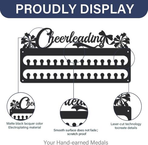 SUPERDANT Medal Hanger Display Sports Medal Holder Wall Mount Medals Hanging with Hooks Matte Black Metal Medal Display Rack Iron Race Ribbon Award Organizer Gifts for Athletes in Saudi Arabia