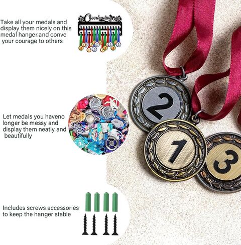 SUPERDANT Medal Hanger Display Sports Medal Holder Wall Mount Medals Hanging with Hooks Matte Black Metal Medal Display Rack Iron Race Ribbon Award Organizer Gifts for Athletes in Saudi Arabia