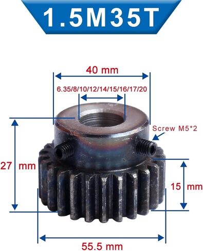 Steel Motor Drive Gear 1pcs 1.5M 35T Spur Gear Bore 6.35/8/10/12/15mm Pinion Gear Low Carbon Steel Gear Wheel(12mm) in Saudi Arabia