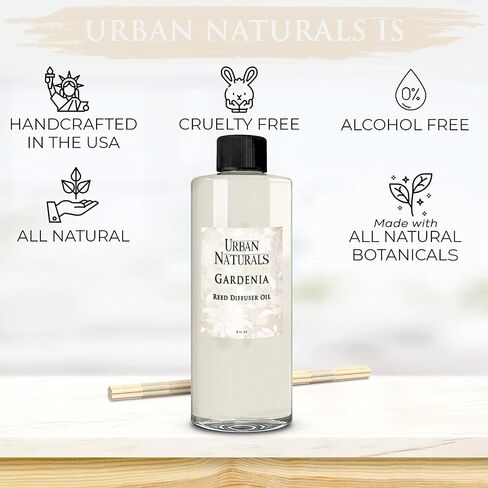 Urban Naturals Crisp Alpine Air Reed Diffuser Refill Oil with Eucalyptus, Citrus, Vanilla, Pine & Balsam Notes | Made with Essential Oils | Includes a Free Set of Reed Sticks! 4 oz Made in The USA in Kuwait