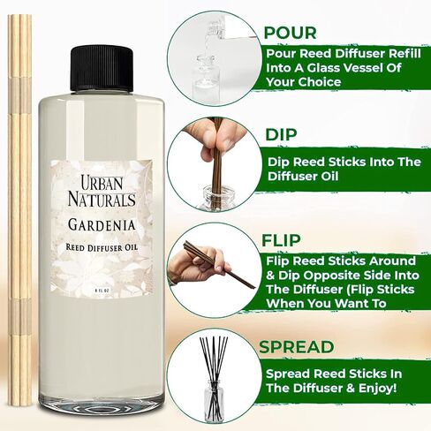 Urban Naturals Crisp Alpine Air Reed Diffuser Refill Oil with Eucalyptus, Citrus, Vanilla, Pine & Balsam Notes | Made with Essential Oils | Includes a Free Set of Reed Sticks! 4 oz Made in The USA in Kuwait