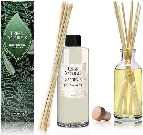Urban Naturals Crisp Alpine Air Reed Diffuser Refill Oil with Eucalyptus, Citrus, Vanilla, Pine & Balsam Notes | Made with Essential Oils | Includes a Free Set of Reed Sticks! 4 oz Made in The USA in Kuwait