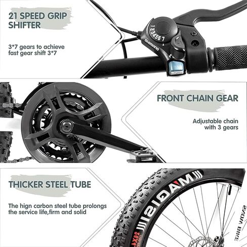 26 Inch Fat Tire Mountain Bike High-Aluminum/Carbon Steel Frame,with Dual Disc Brakes, 26 Inch Non-Slip Wide Tires with 21 Speed, Mountain Bicycle for Men and Women in Kuwait