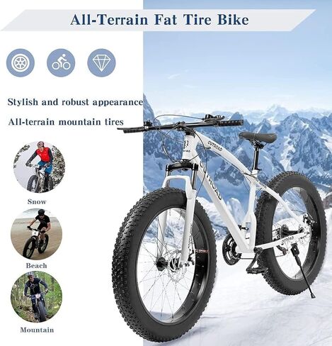26 Inch Fat Tire Mountain Bike High-Aluminum/Carbon Steel Frame,with Dual Disc Brakes, 26 Inch Non-Slip Wide Tires with 21 Speed, Mountain Bicycle for Men and Women in Kuwait