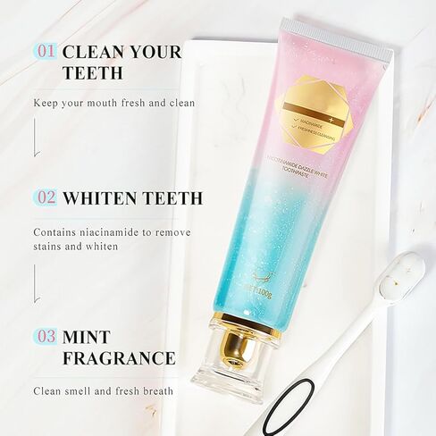 1pcs niacinamide تبييض معجون الأسنان - صيغة آمنة للمينا للأسنان الأكثر إشراقا وإزالة وصمة عار | نباتي خالي من الفلورايد مع النعناع الطازج (3.5 أوقية) in Kuwait