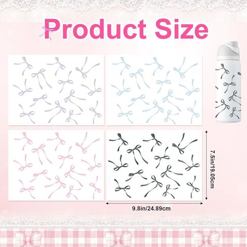 4 Pcs Bows Stickers for Owala Bottle, Glass Cup Bows Decals Transfer Stickers for Glass Cups for Owala Glass Cup Craft Decal Decorate in Saudi Arabia