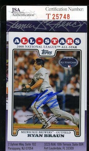 Ryan Braun 2009 Topps Jsa Coa Hand Signed Authentic Autographed - Baseball Slabbed Autographed Cards in Saudi Arabia