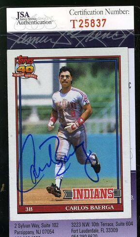 Carlos Baerga 1991 Topps Jsa Coa Hand Signed Authentic Autographed - Baseball Slabbed Autographed Cards in Saudi Arabia