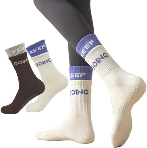 جوارب بيلاتس مقبلة 2 ردة للنساء مع قبضة غير قابلة للانزلاق ، جوارب ترهل اليوغا مع قبضة لمستشفى Barre Worling Hospital Long Scrunch in Kuwait