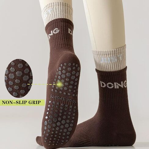 جوارب بيلاتس مقبلة 2 ردة للنساء مع قبضة غير قابلة للانزلاق ، جوارب ترهل اليوغا مع قبضة لمستشفى Barre Worling Hospital Long Scrunch in Kuwait