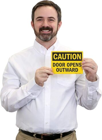 SmartSign "Caution - Door Opens Outward" Label | 5" x 7" Laminated Vinyl in Saudi Arabia