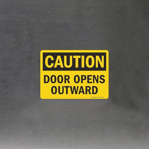 SmartSign "Caution - Door Opens Outward" Label | 5" x 7" Laminated Vinyl in Saudi Arabia