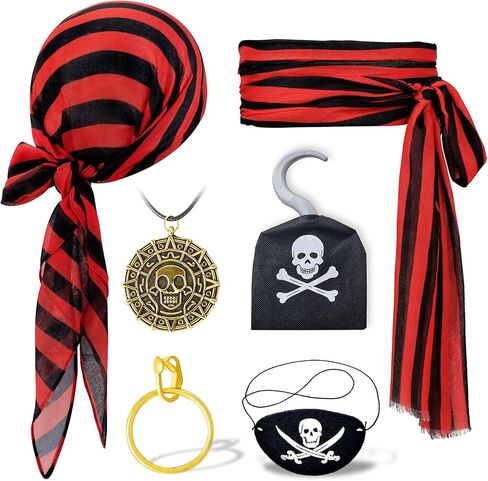 إكسسوارات أزياء القراصنة التي تم تعيينها للرجال وشاح رأس الهالوين ، وشاح ، قلادة ، بقع العين للعب تأثيري in Kuwait