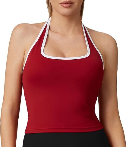 Womens Backless Halter Neck Sports Tank Top - Sleeveless Scoop Neck Basic Workout Cami Crop Tops in Kuwait