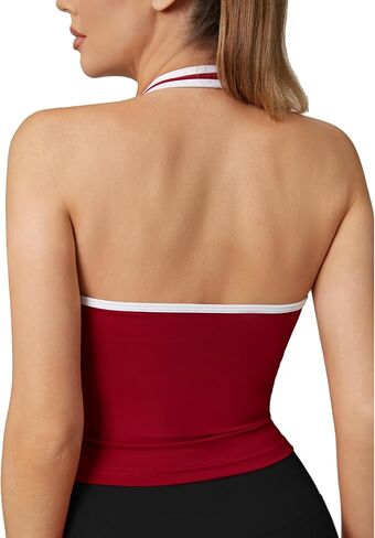 Womens Backless Halter Neck Sports Tank Top - Sleeveless Scoop Neck Basic Workout Cami Crop Tops in Kuwait